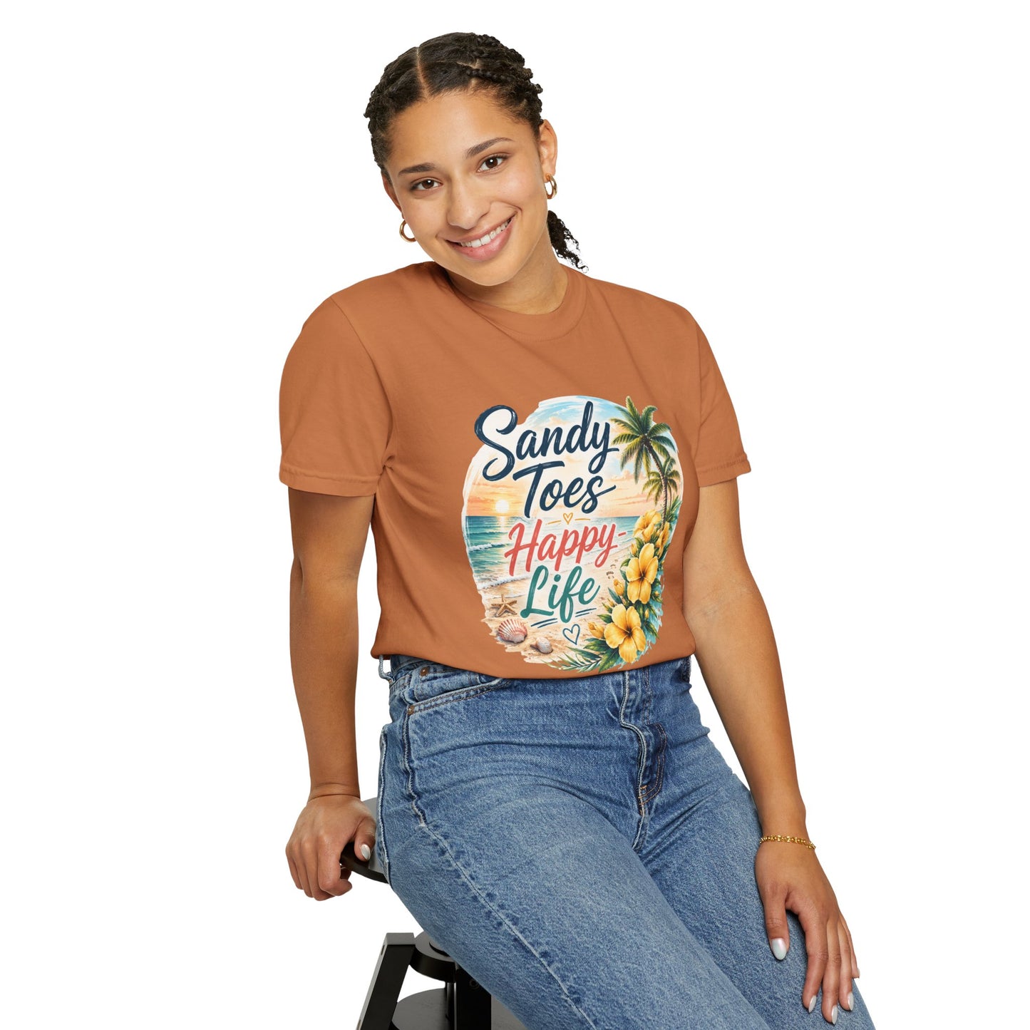 Sandy Toes Happy Life T-Shirt — Tropical Beach Vacation Tee