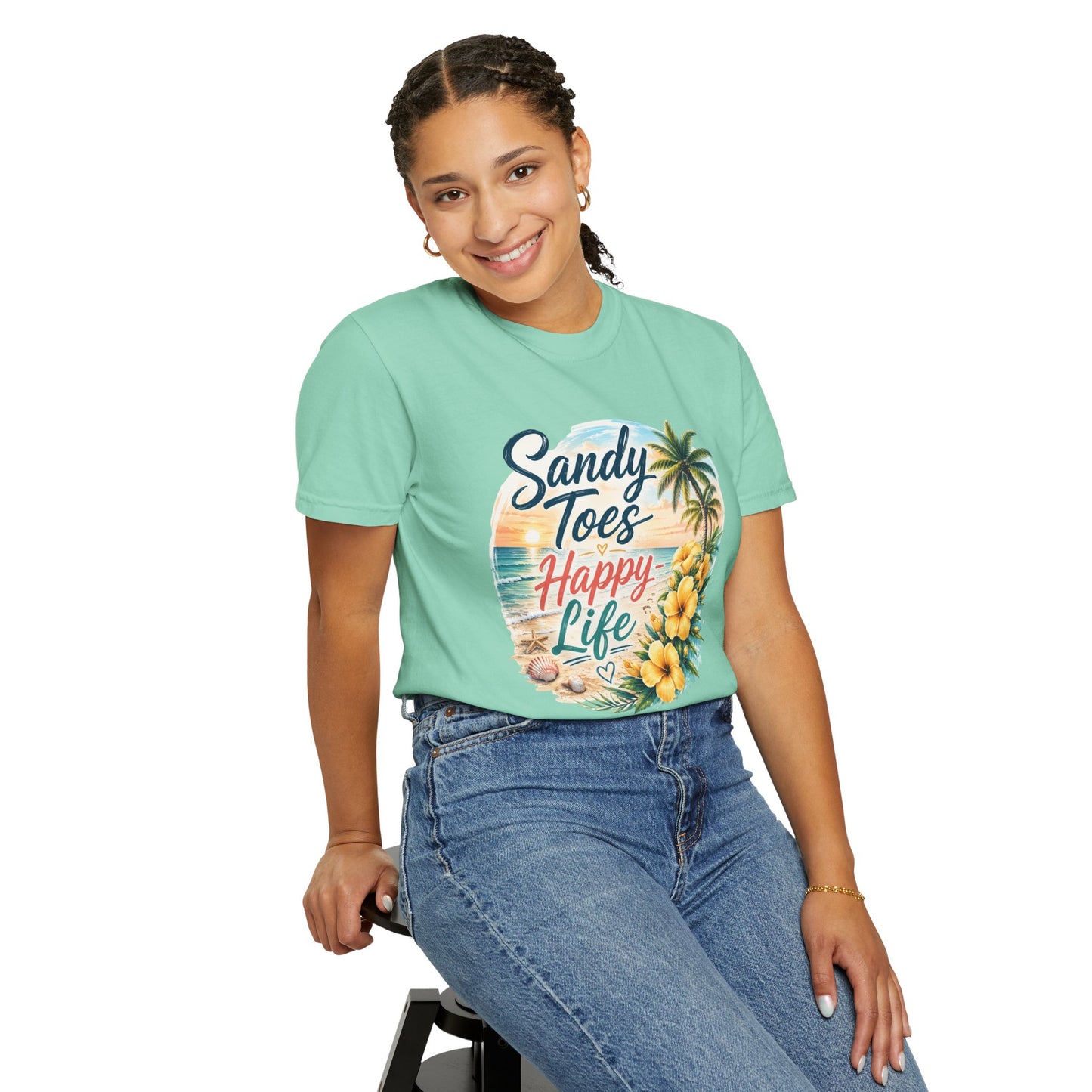 Sandy Toes Happy Life T-Shirt — Tropical Beach Vacation Tee