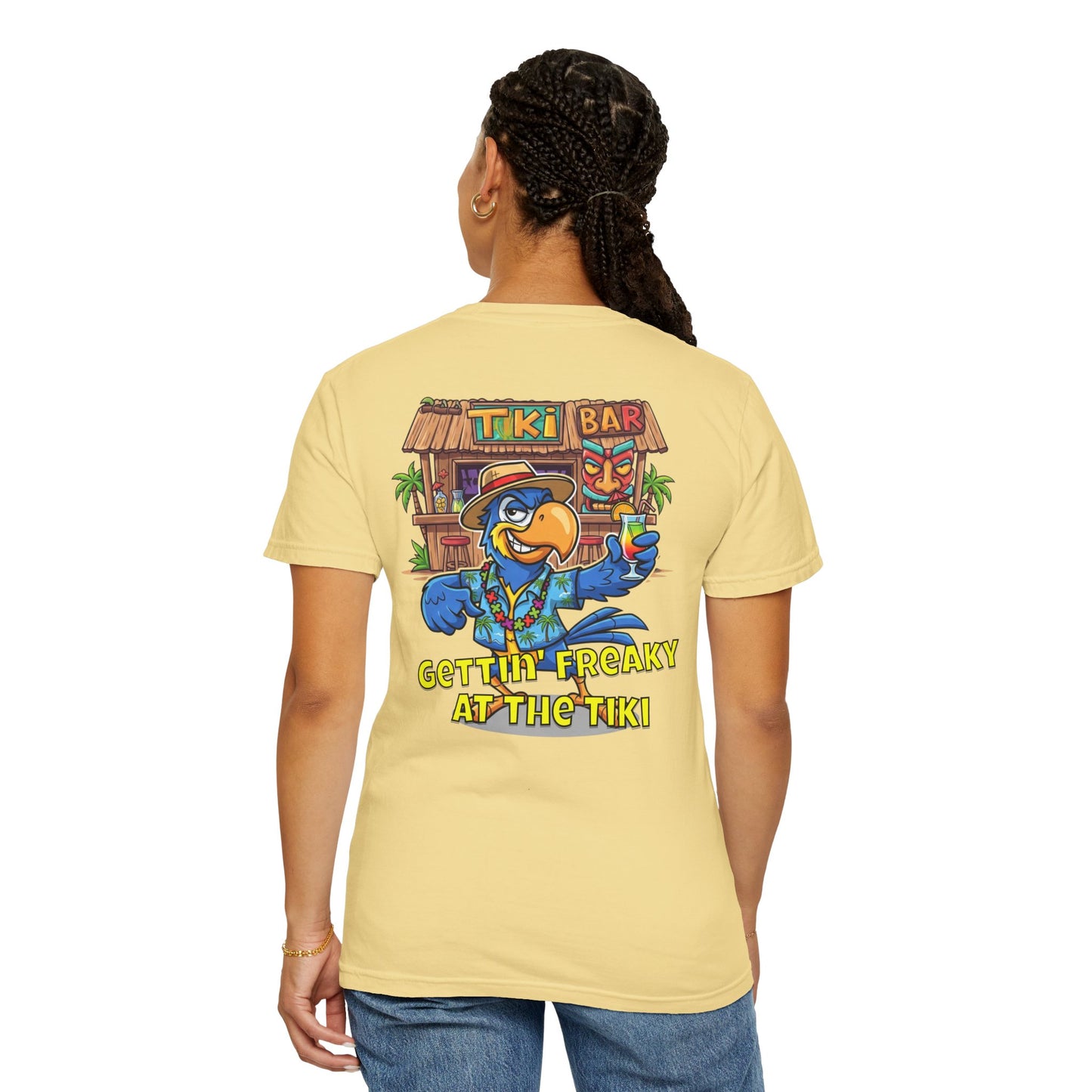 Gettin' Freaky at the Tiki Dancing Parrot Comfort Colors T-shirt