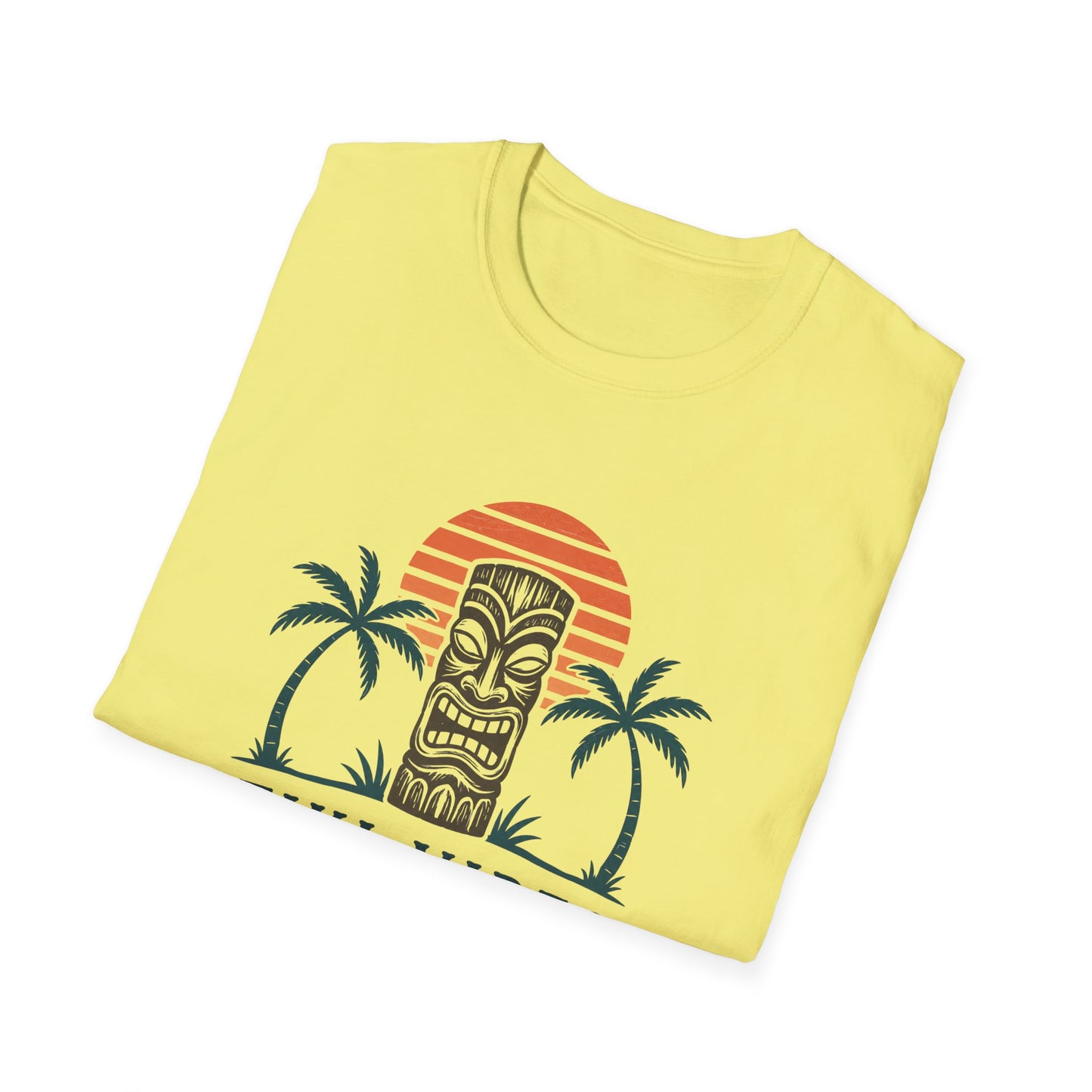 Tiki Vibes Sunset Tee (Palm Trees & Tiki Mask)