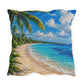 Tropical Caribbean Beach Outdoor Pillow — Coastal Palm Tree Seaside Decor