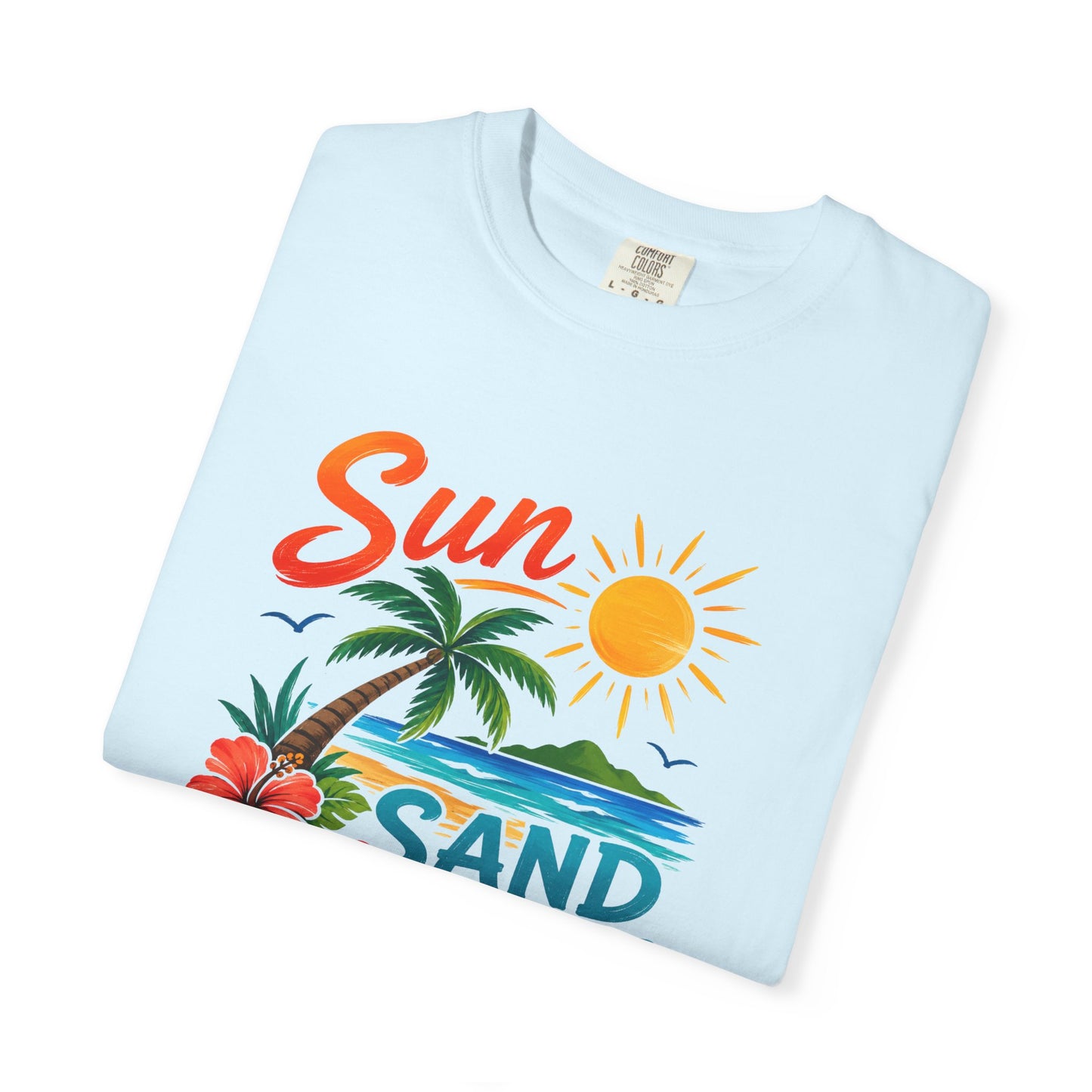 Sun, Sand & Sea T-Shirt – Tropical Beach Palm Tree Graphic Tee