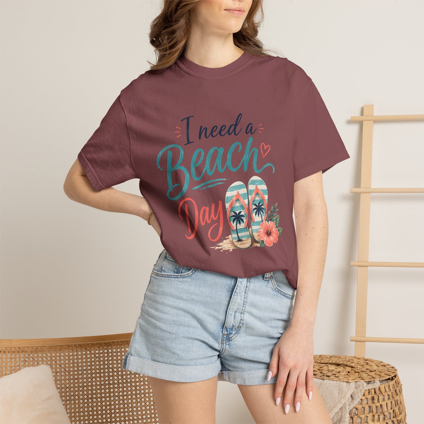 I Need a Beach Day T-Shirt – Women’s Summer Flip Flop Tropical Tee