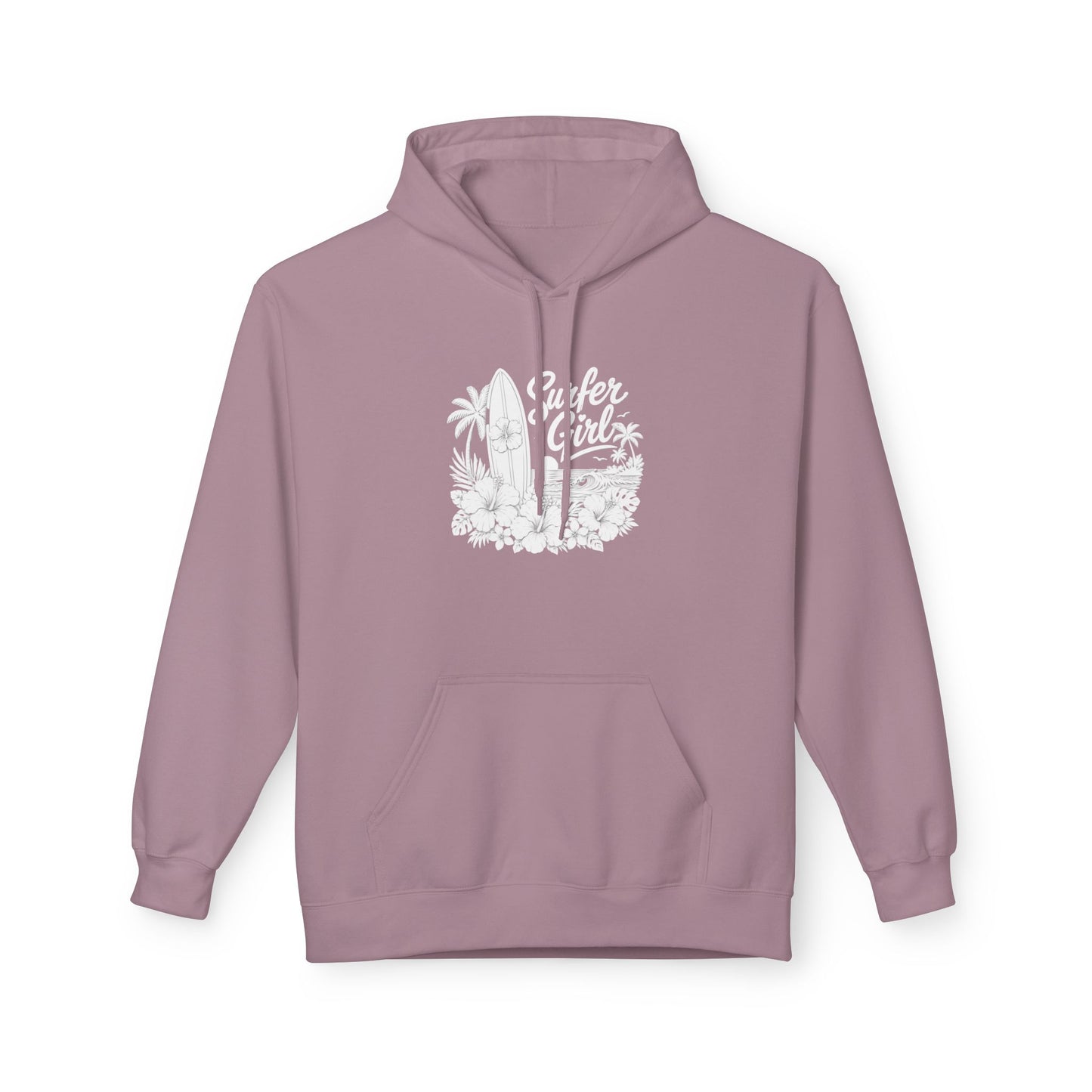 Surf Sketch Hoodie — Minimal Beach Palm Line Art Sweatshirt