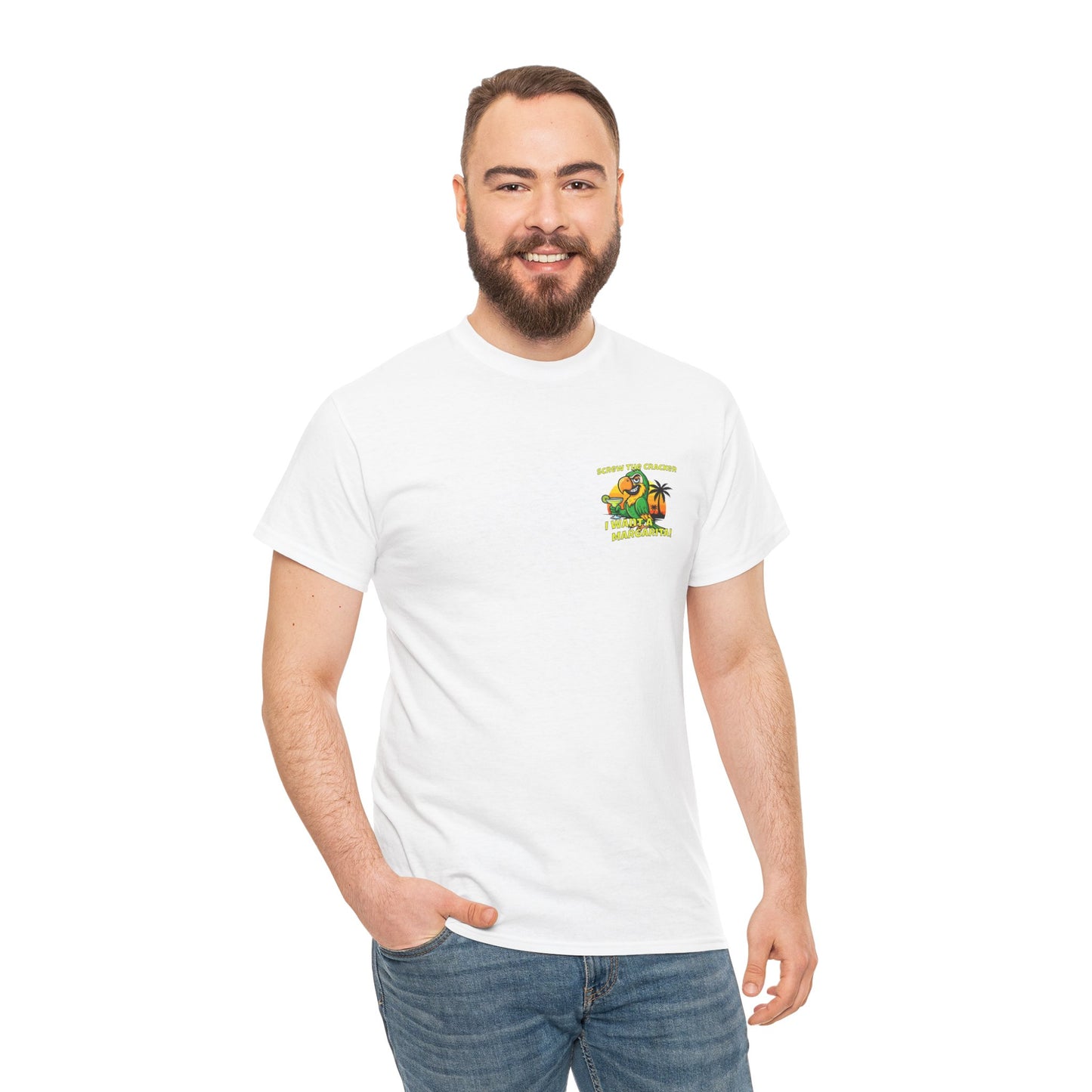 Screw the Cracker I Want a Margarita" T-Shirt Tropical Parrot Cocktail Tee