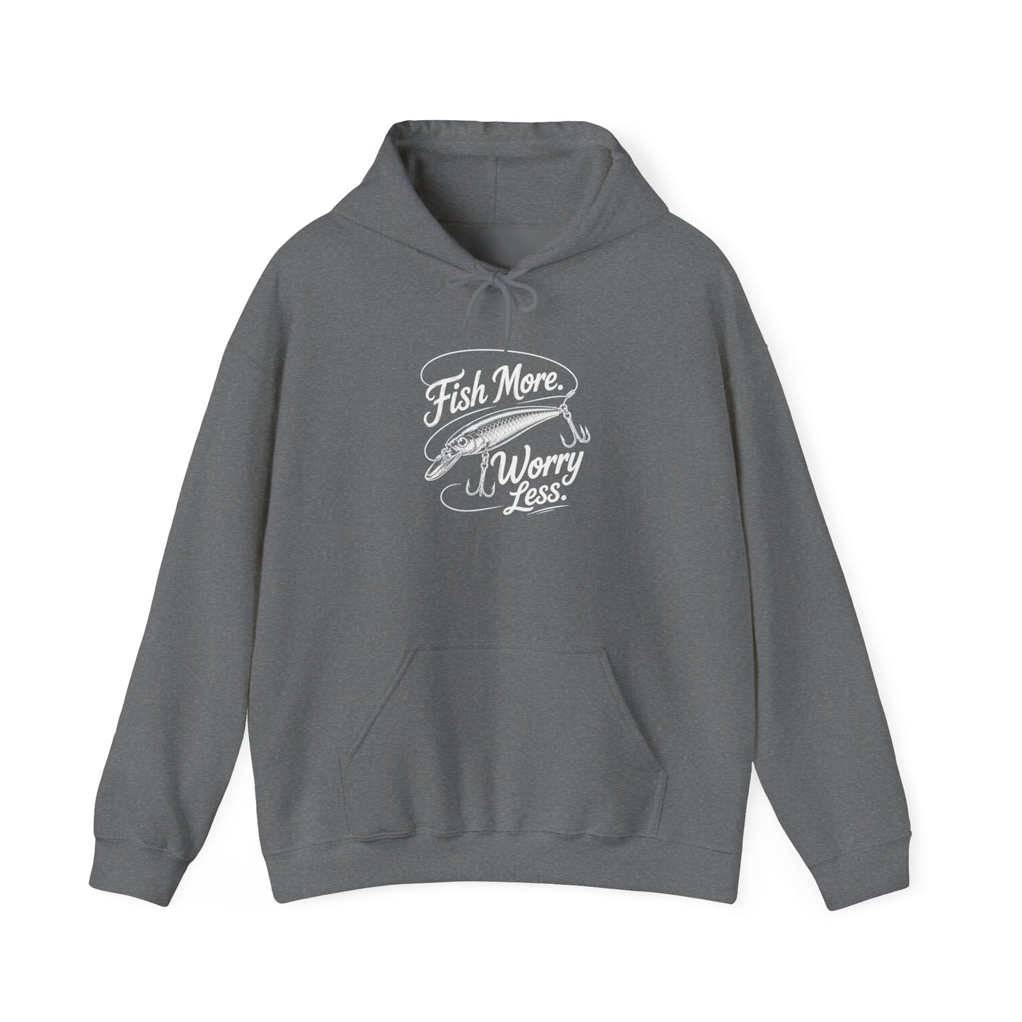 Fishing Hoodie - "Fish More Worry Less" Graphic Pullover