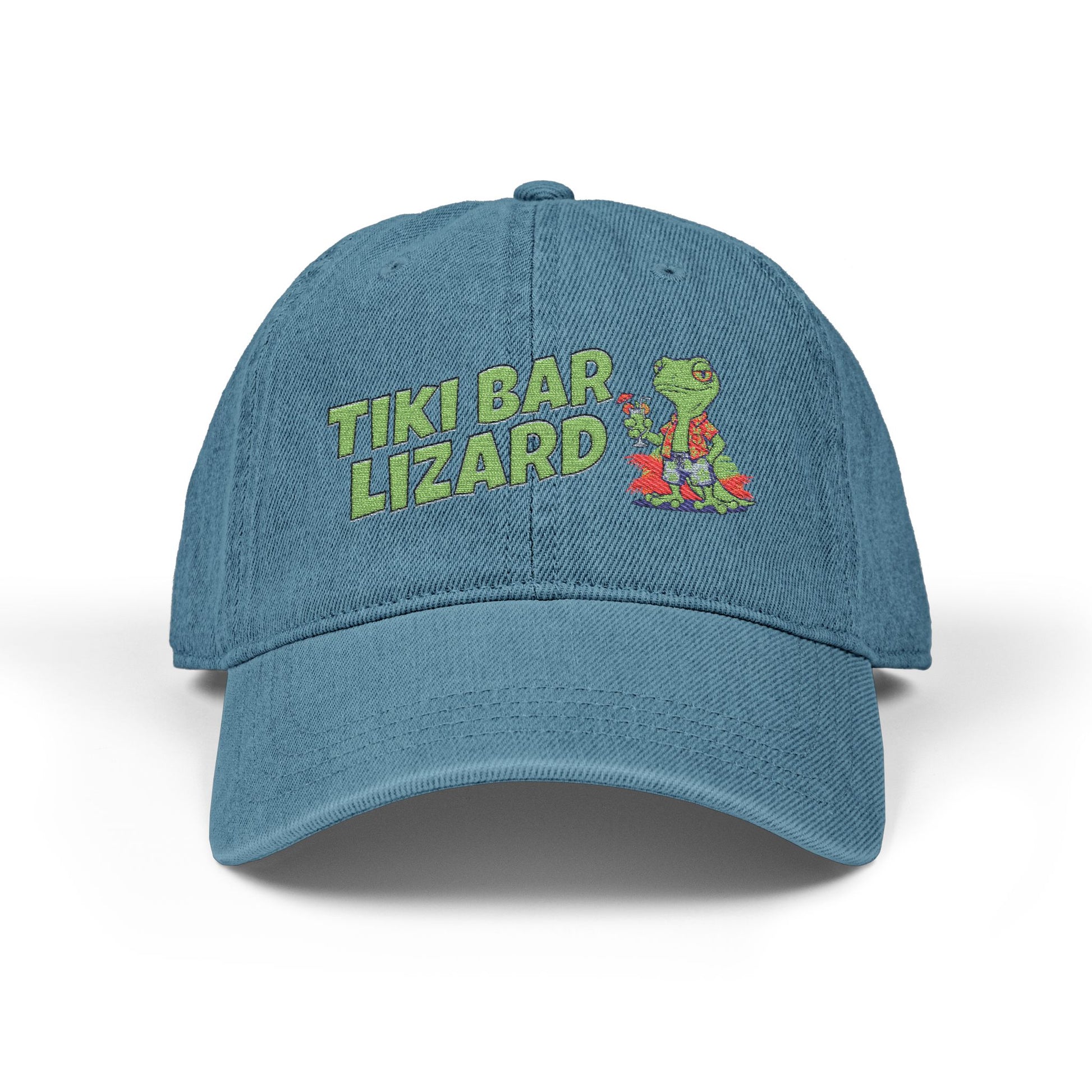 Blue cap with 'Tiki Bar Lizard' text and graphic on a white background