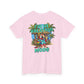 Pink t-shirt with a tropical graphic and 'I'm in Vacation Mode' text on a white background
