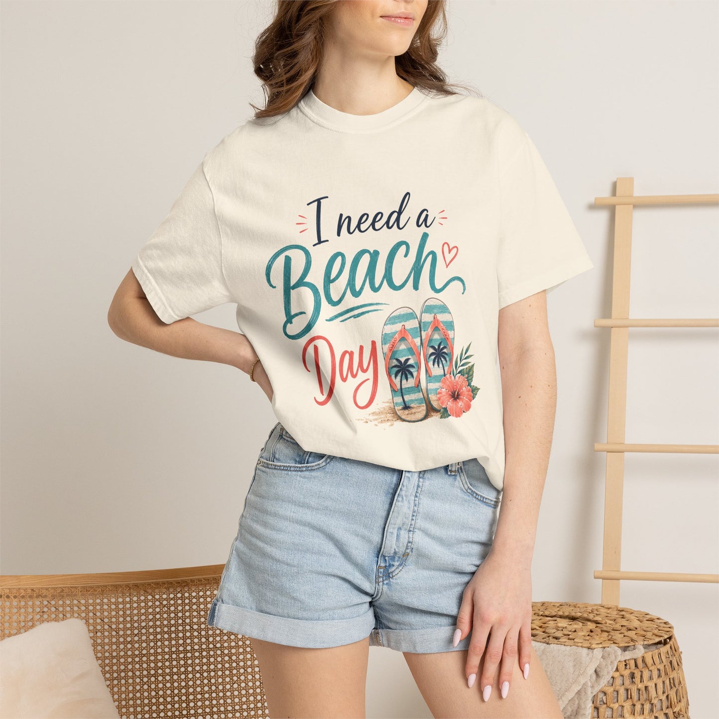 I Need a Beach Day T-Shirt – Women’s Summer Flip Flop Tropical Tee