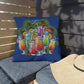 Navy Blue Tropical Cocktail Outdoor Pillow