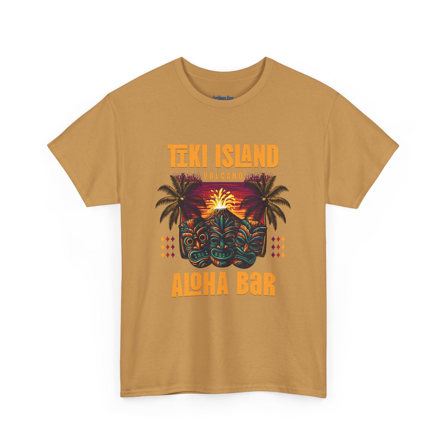 Brown t-shirt with Tiki Island Aloha Bar design on a white background  at Caribbean Rays