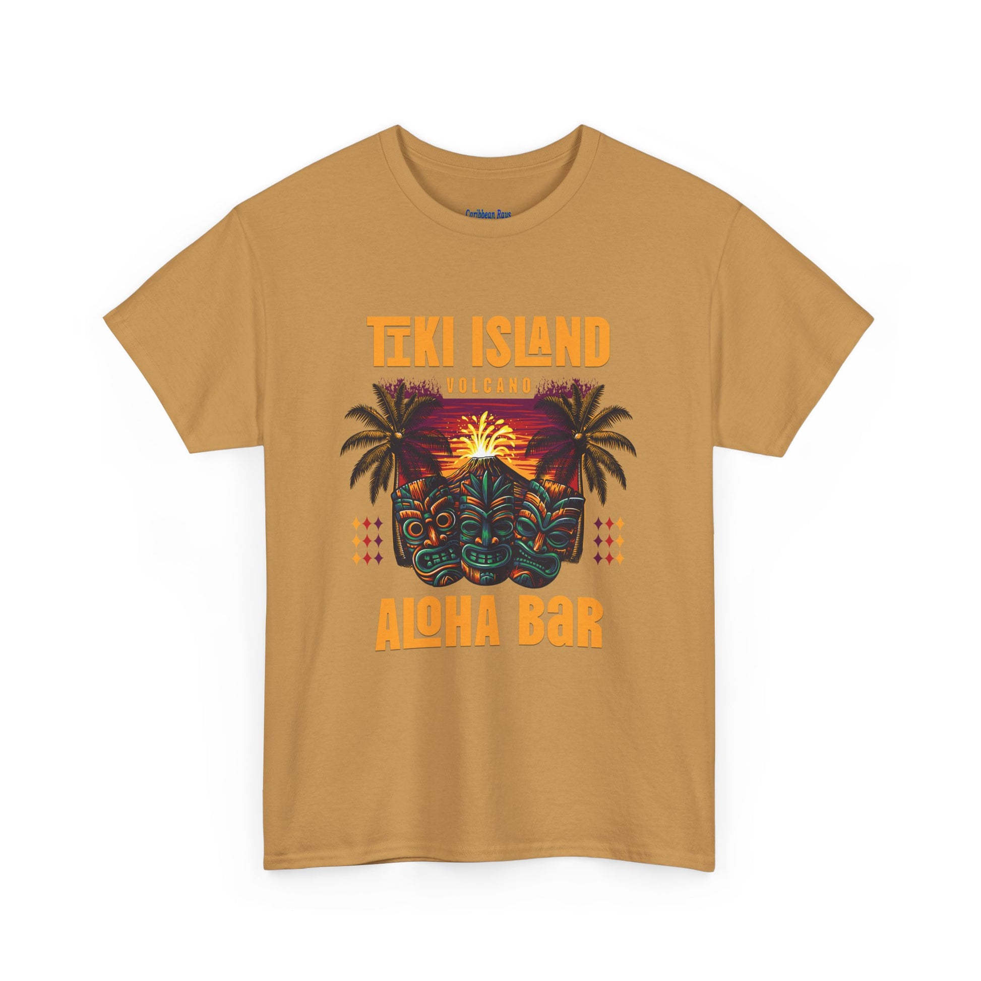 Brown t-shirt with Tiki Island Aloha Bar design on a white background  at Caribbean Rays