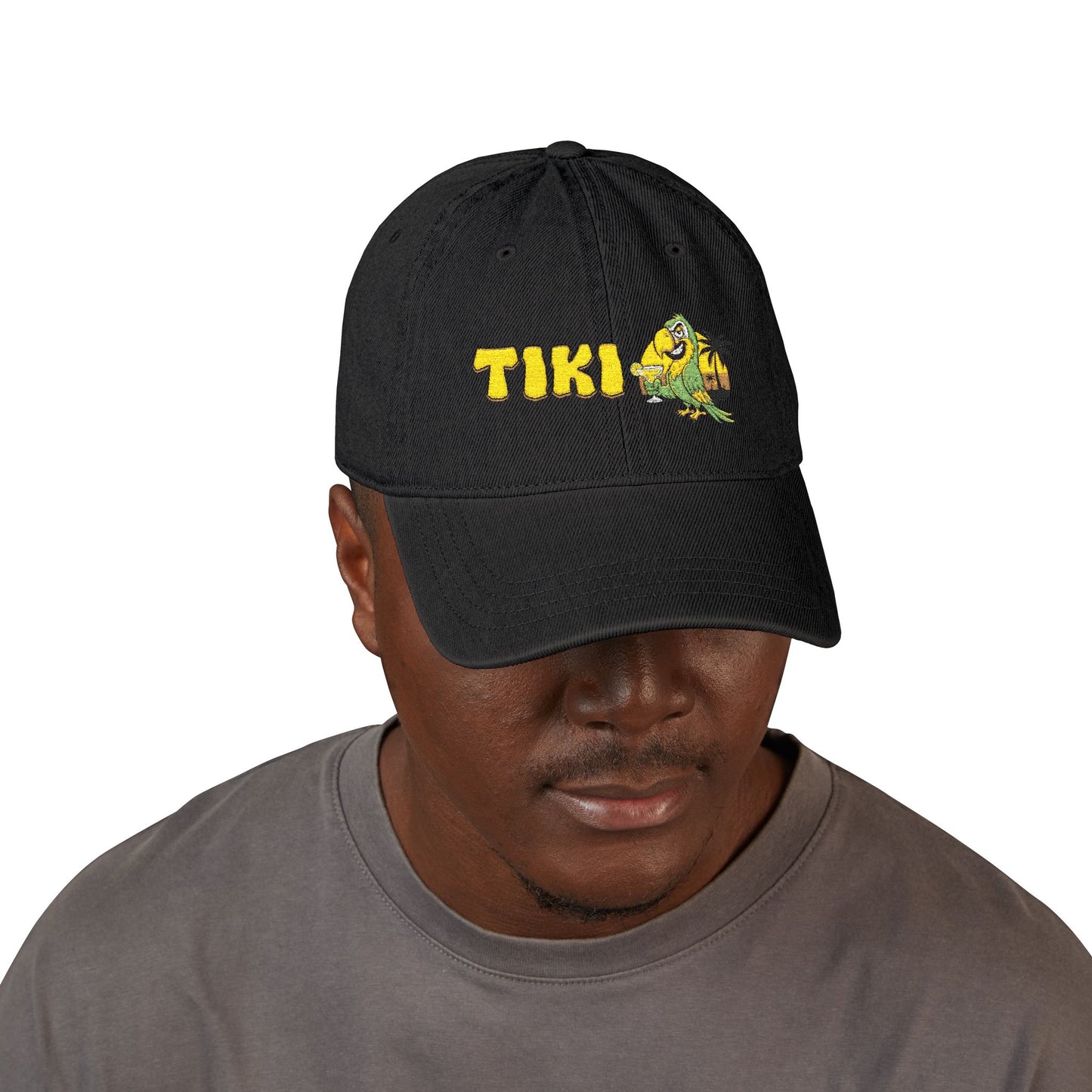 Tiki Embroidered Denim Hat — Tropical Surf Cap
