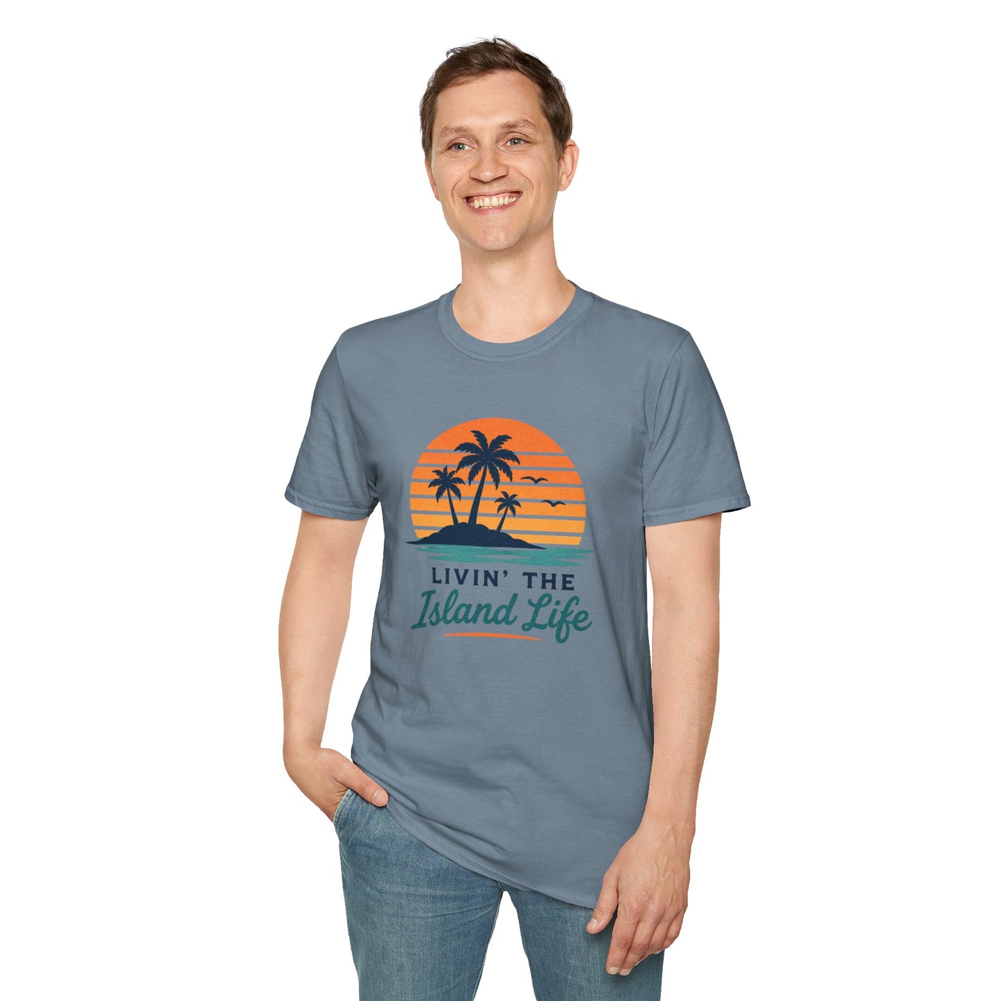 Island Life T-Shirt — "Livin' The Island Life" Retro Palm Sunset Tee