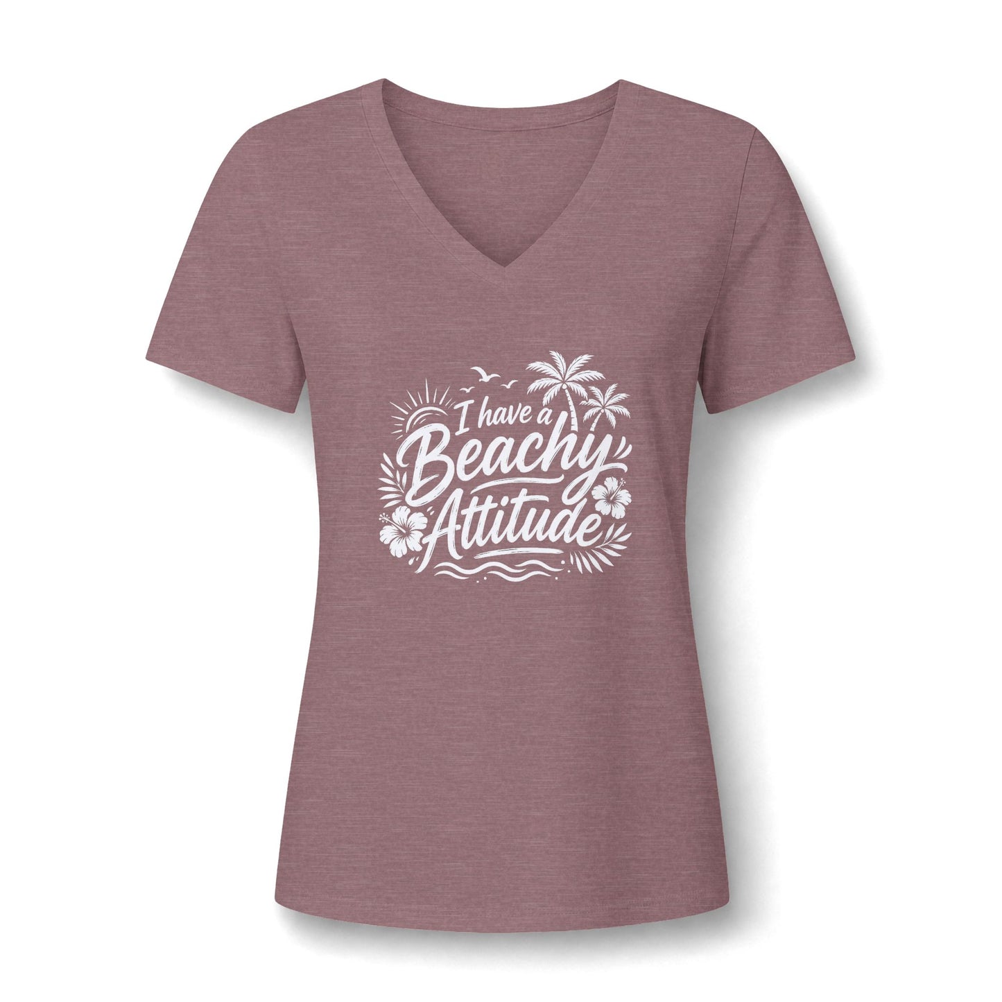Beachy Attitude V-Neck Tee — Women's Relaxed Heather Graphic T-Shirt