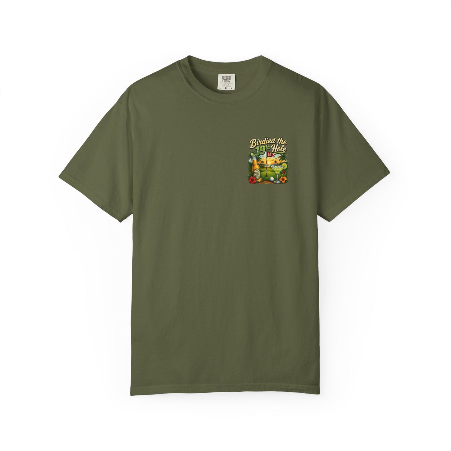 Golf T-Shirt — 'Birdied the 19th Hole' Tropical Golf Beer Design