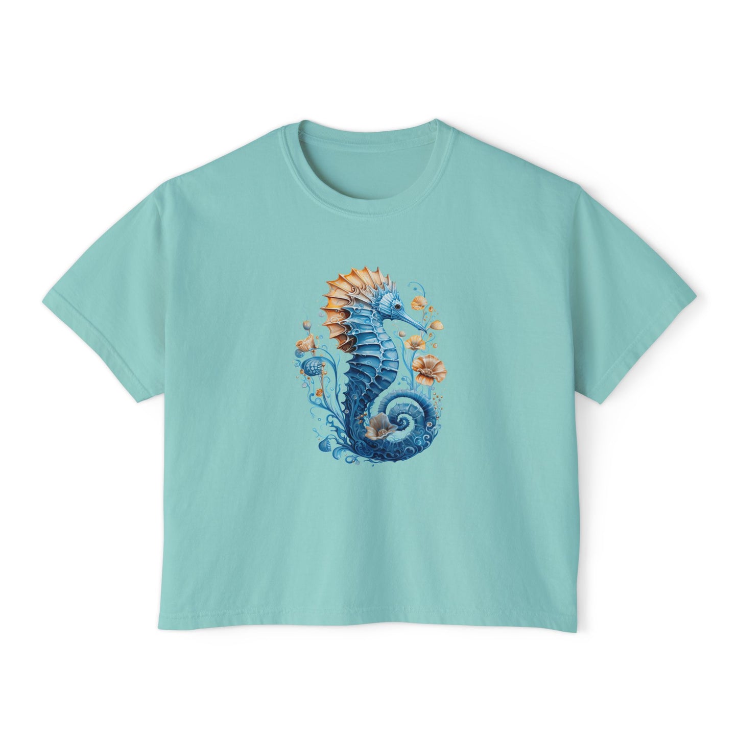 Seahorse Watercolor Women's Boxy Tee at Caribbean Rays
