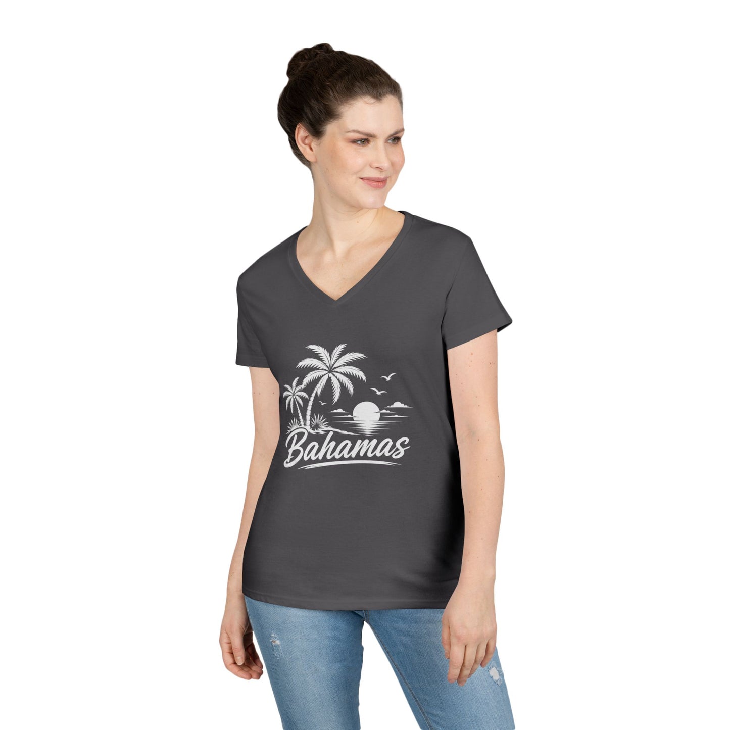 Bahamas Palm Beach V-Neck Tee — Ladies' Tropical Vacation T-Shirt