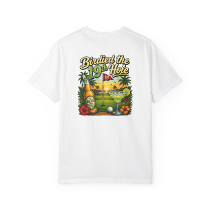 Golf T-Shirt — 'Birdied the 19th Hole' Tropical Golf Beer Design