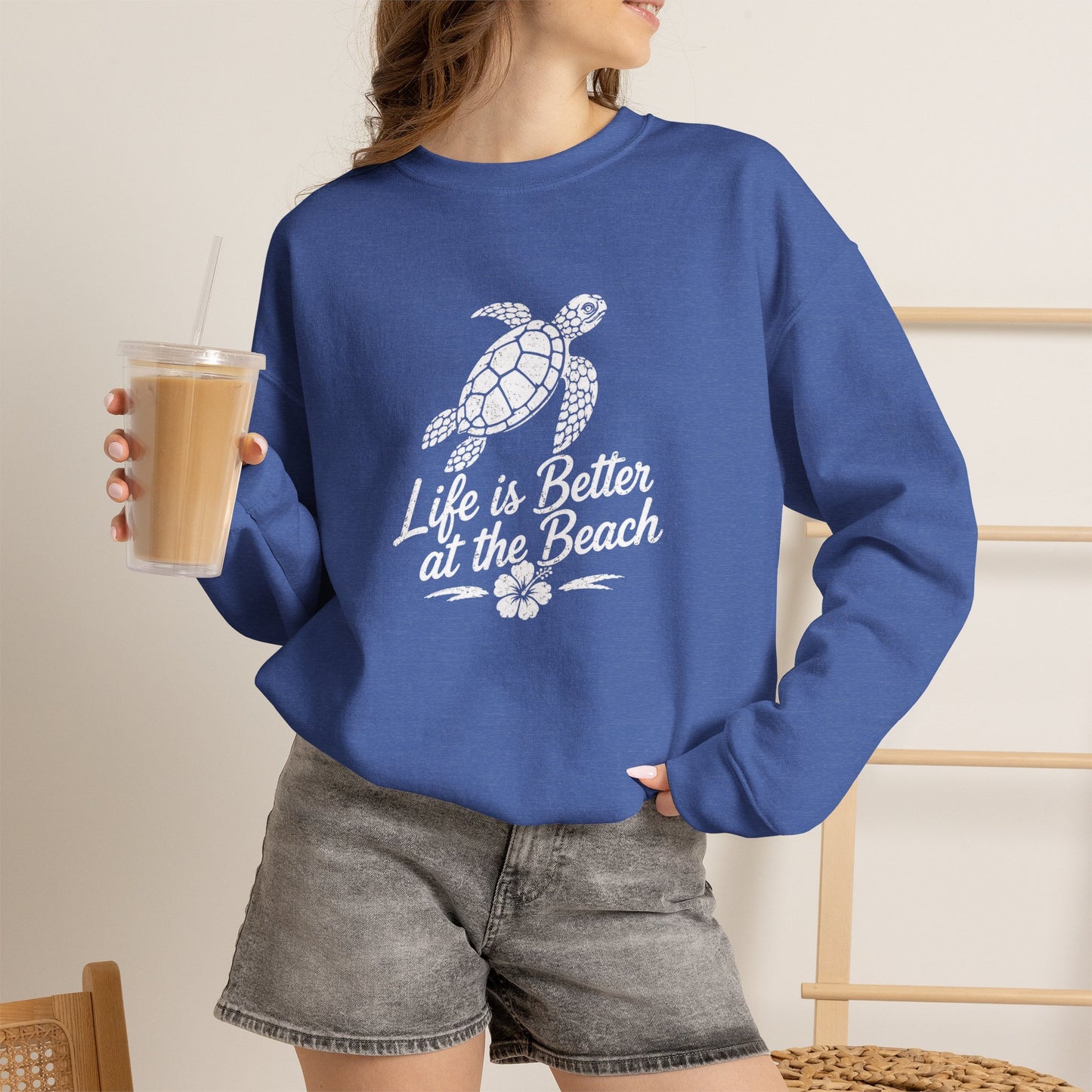 Beach Turtle Crewneck Sweatshirt — "Life is Better at the Beach"