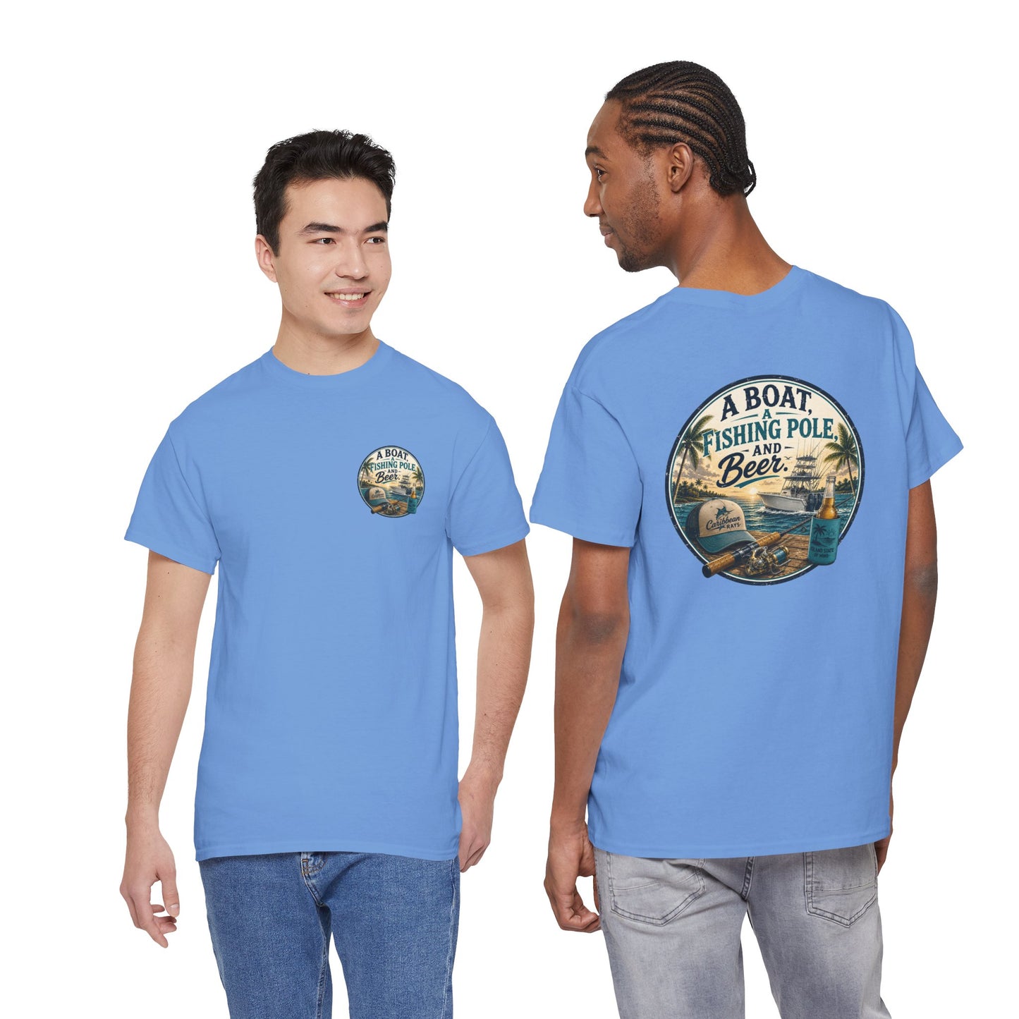 T-Shirt — "A Boat, Fishing Pole and Beer" Vintage Fishing Graphic Tee