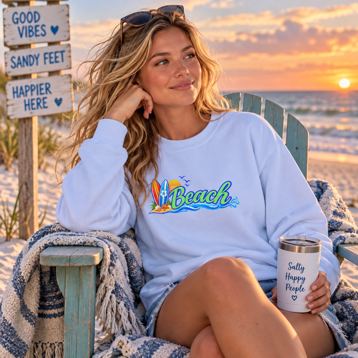 Beach Surf Vibes Crewneck Sweatshirt- Comfort Colors®