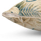 Square polyester pillow with tropical print and visible zipper along side seam