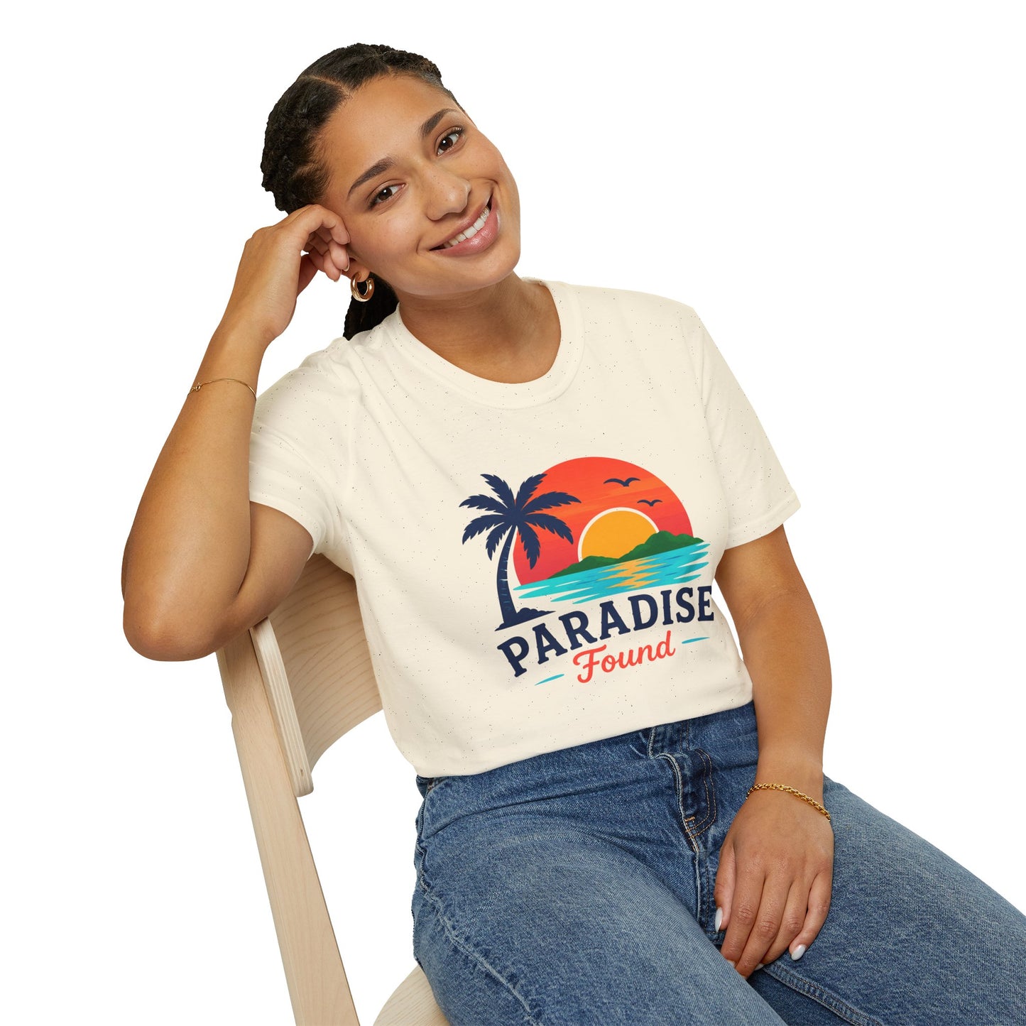 Paradise Found T‑Shirt — Retro Sunset Palm Beach Tee