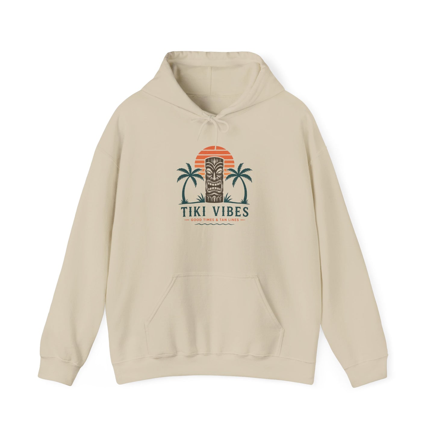 Tiki Vibes Hoodie — Retro Sunset Palm Tree Sweatshirt