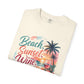 Beach Sunset Wine T-Shirt — "Beach, Sunset, Wine, Perfect Day" Tropical Graphic Tee