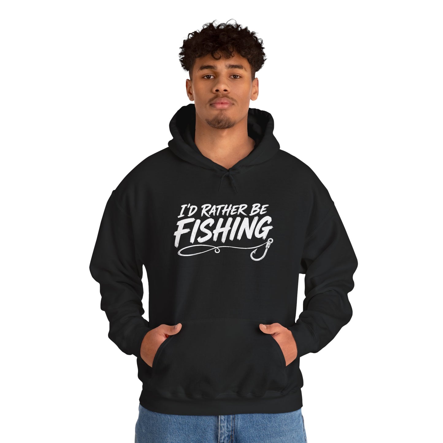 Fishing Hoodie – "I'd Rather Be Fishing" Graphic Pullover for Anglers