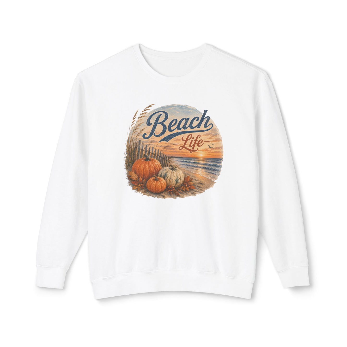 Beach Life Fall Pumpkin Lightweight Crewneck Sweatshirt