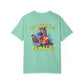 Mint green t-shirt with a parrot graphic and 'Just Living the Island Life' text on a white background