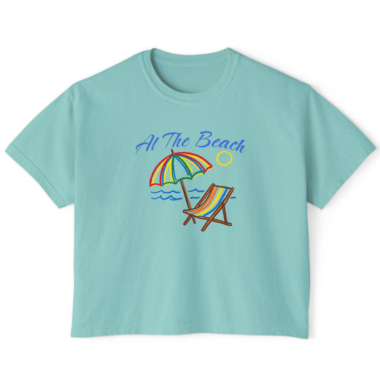 All The Beach Women's Boxy Tee – Beach Umbrella & Chair Summer Shirt by Caribbean Rays