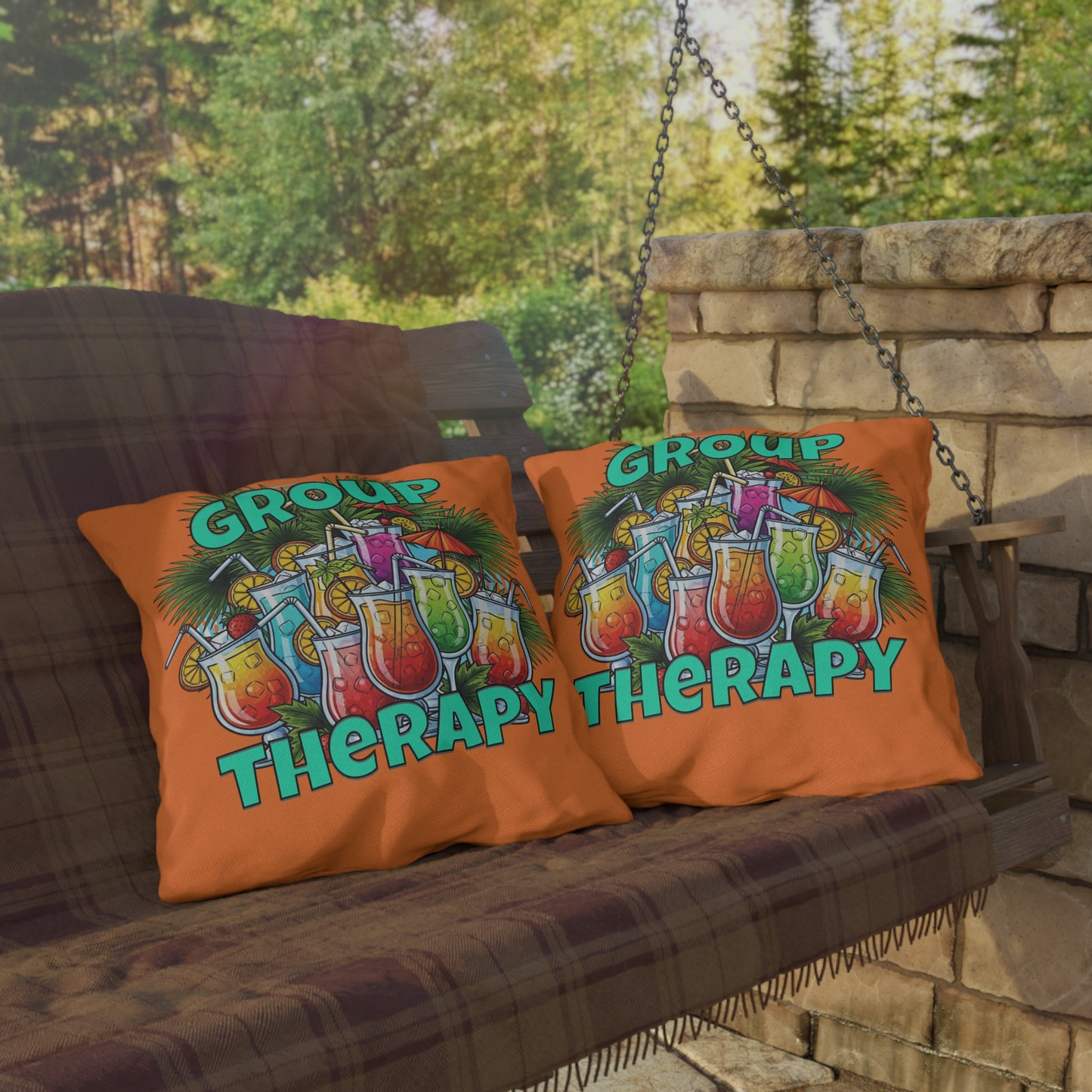 Outdoor Pillow — "Group Therapy" Tropical Cocktail Patio Pillow