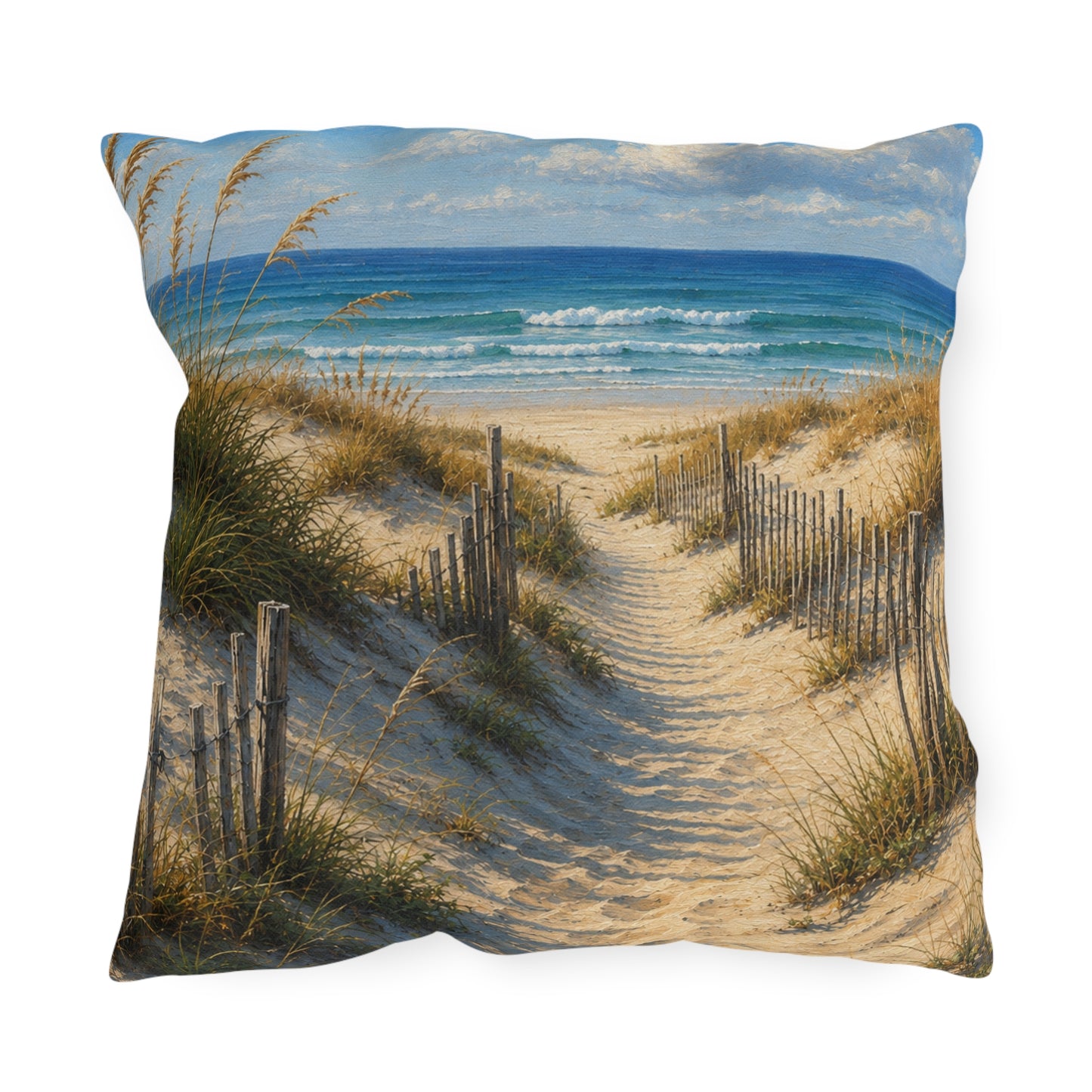 Coastal Dune Outdoor Pillow — Beach Path Scenic Throw Pillow for Patio & Porch