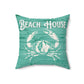 Turquoise Beach House Crab Spun Polyester Square Pillow