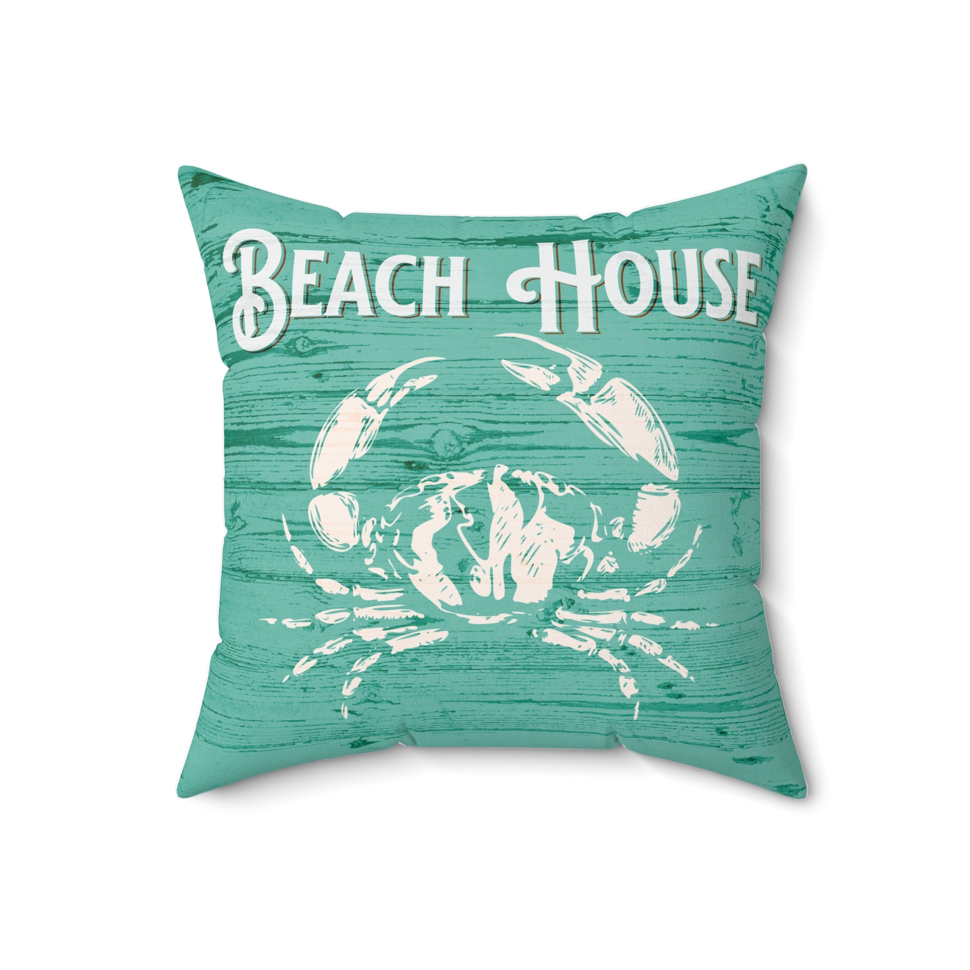 Turquoise Beach House Crab Spun Polyester Square Pillow