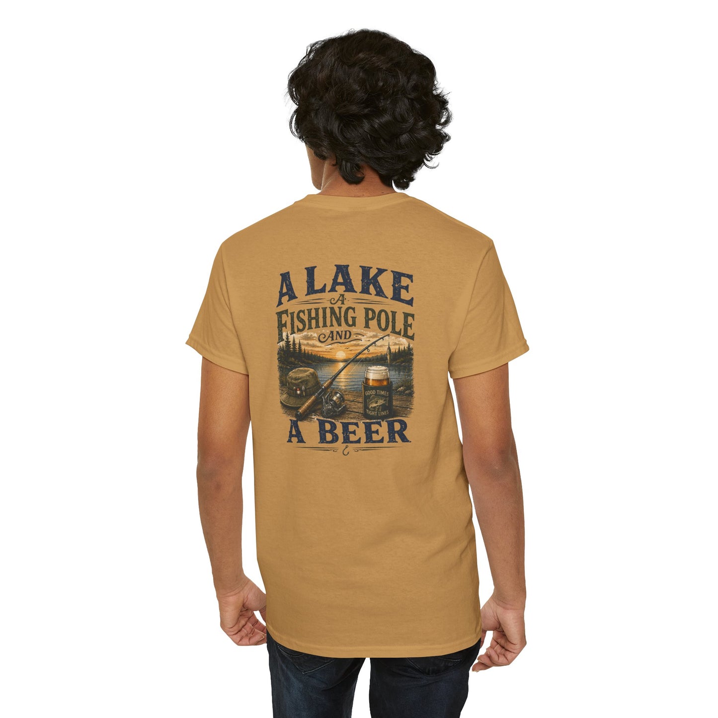 Fishing Tee — "A Lake, A Fishing Pole, A Beer" Graphic Shirt