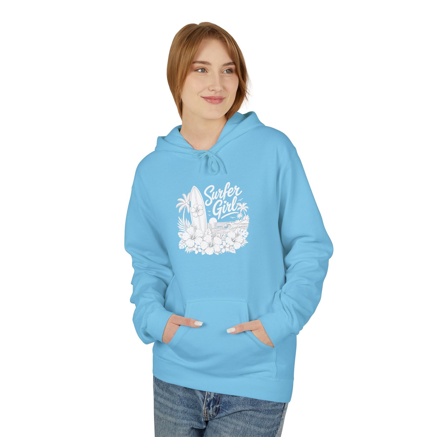 Surf Sketch Hoodie — Minimal Beach Palm Line Art Sweatshirt