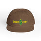 Brown cap with 'Surf City' logo on a white background