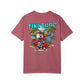 Maroon t-shirt with 'Tiki Time' graphic featuring a parrot and palm trees on a white background.