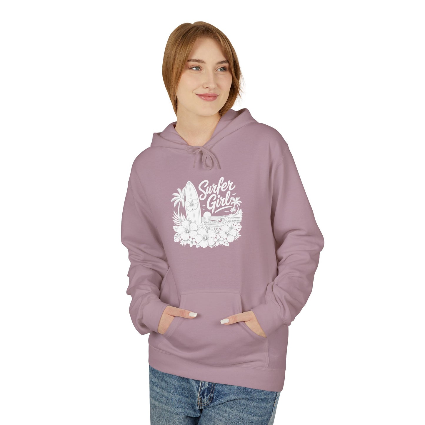 Surf Sketch Hoodie — Minimal Beach Palm Line Art Sweatshirt