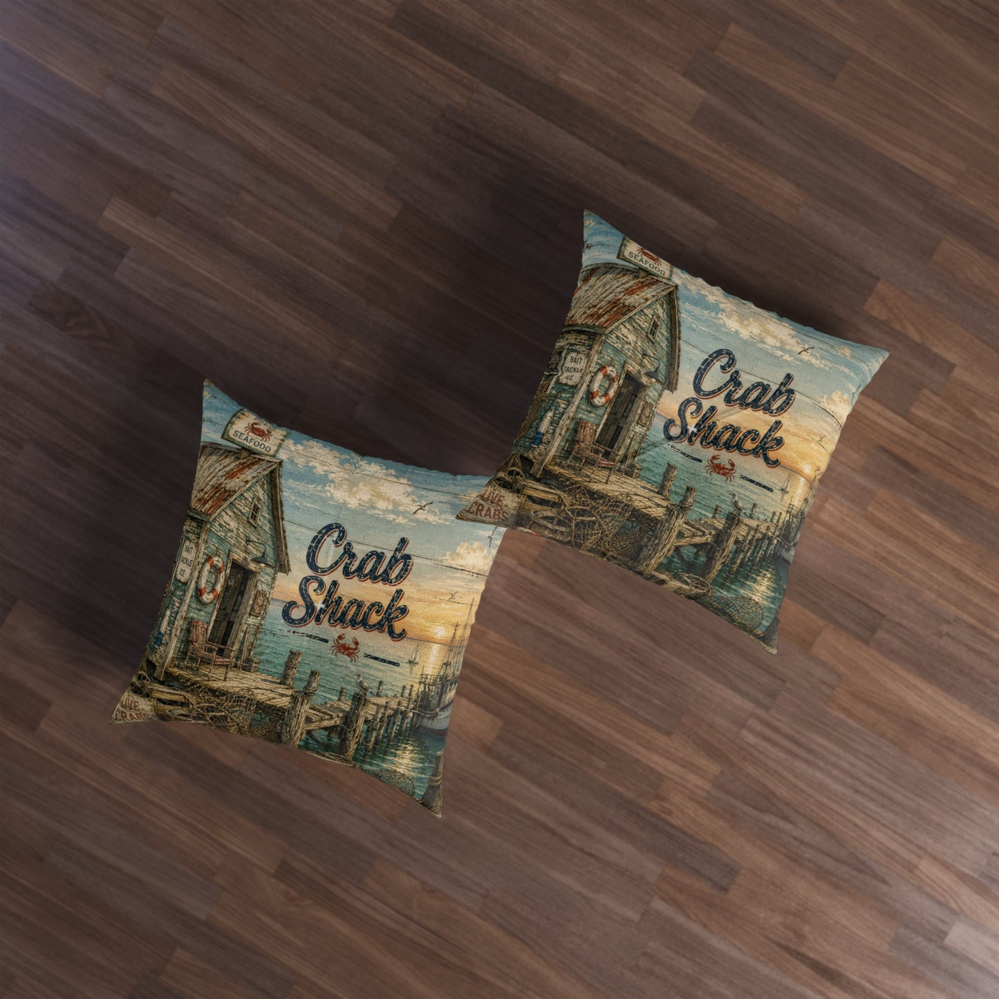 Old Crab Shack Tufted Floor Pillow, Square