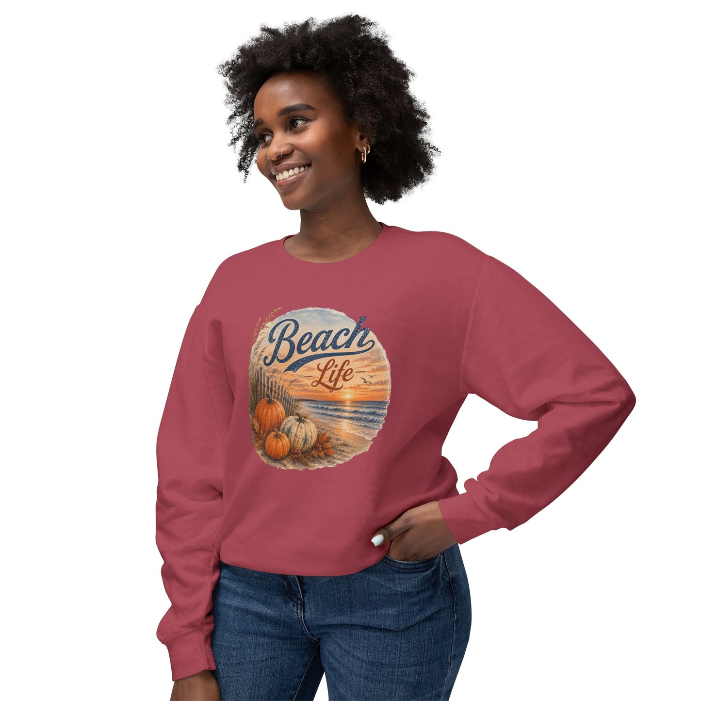 Beach Life Fall Pumpkin Lightweight Crewneck Sweatshirt