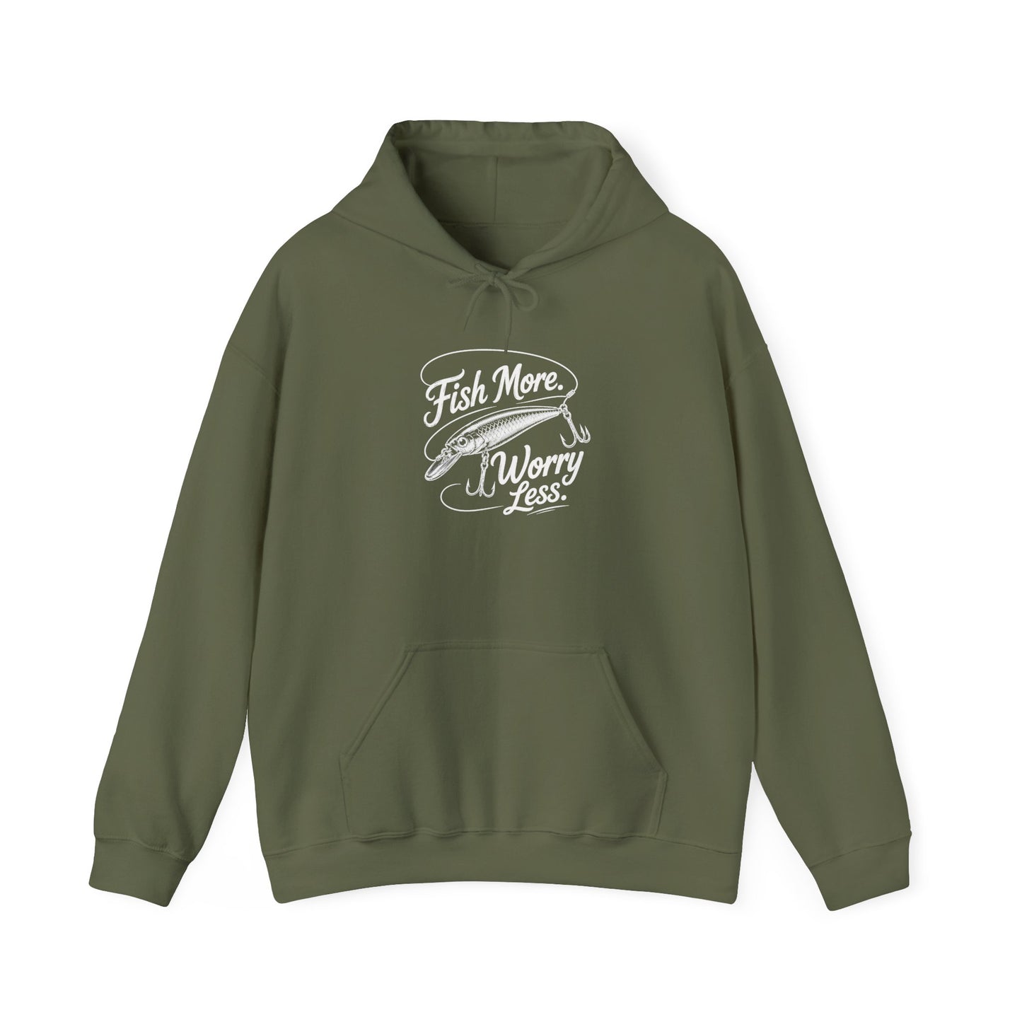 Fishing Hoodie - "Fish More Worry Less" Graphic Pullover