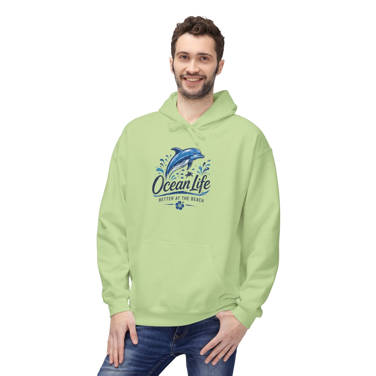 Ocean Life Hoodie - Beach Vibes Dolphin Surf Graphic