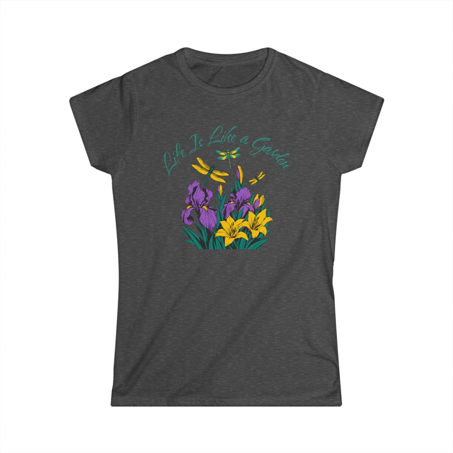 Women’s Floral Tee "Life Is Like a Garden" Iris & Crocus Spring Shirt at Caribbean Rays