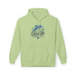 A light green pullover hoodie with a blue graphic on the chest showing a dolphin, waves, and the text 'Ocean Life Better At The Beach'.