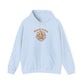A light blue pullover hoodie with a 'Beach Lover' graphic on the chest, featuring an orange starfish and seashells, displayed on a clean white background.